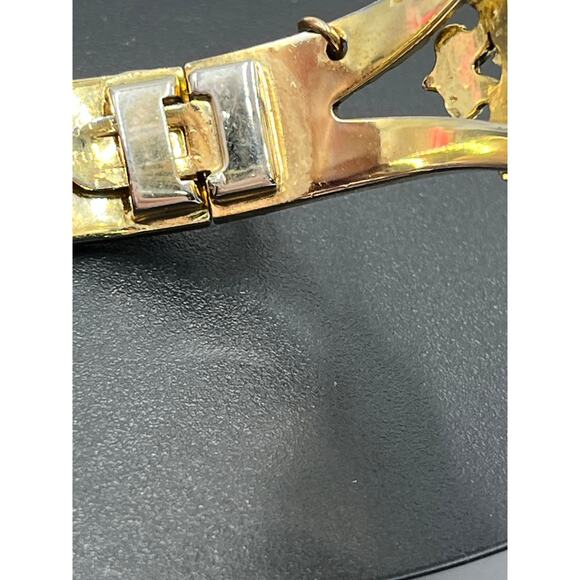 Whiting & Davis Vintage Ornate Victorian Revival Gold Tone Lg Cabochon Bangle - Picture 6 of 9